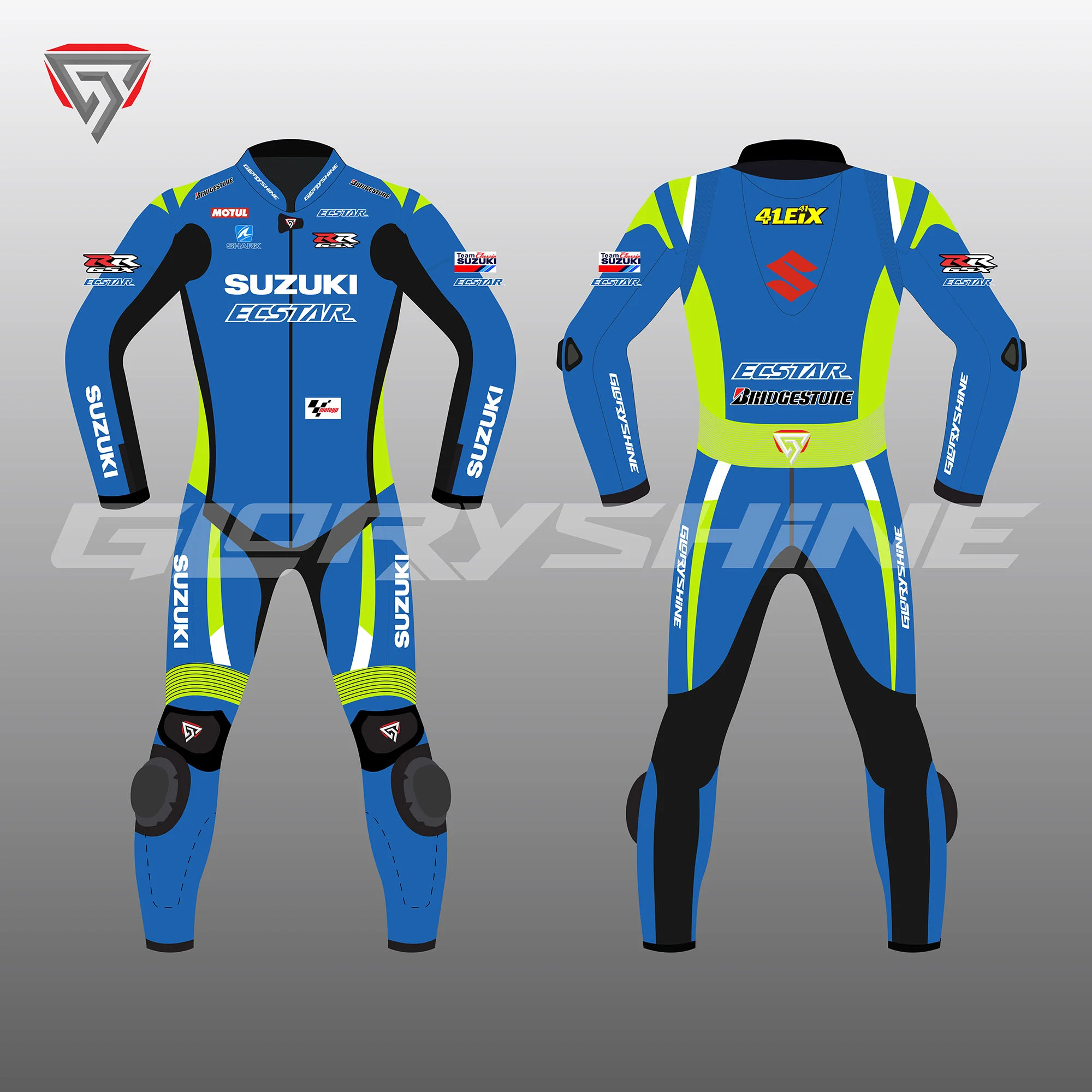 Aleix Espargaro Racing Suit Team Suzuki Ecstar MotoGP 2015 Front & Back 2D
