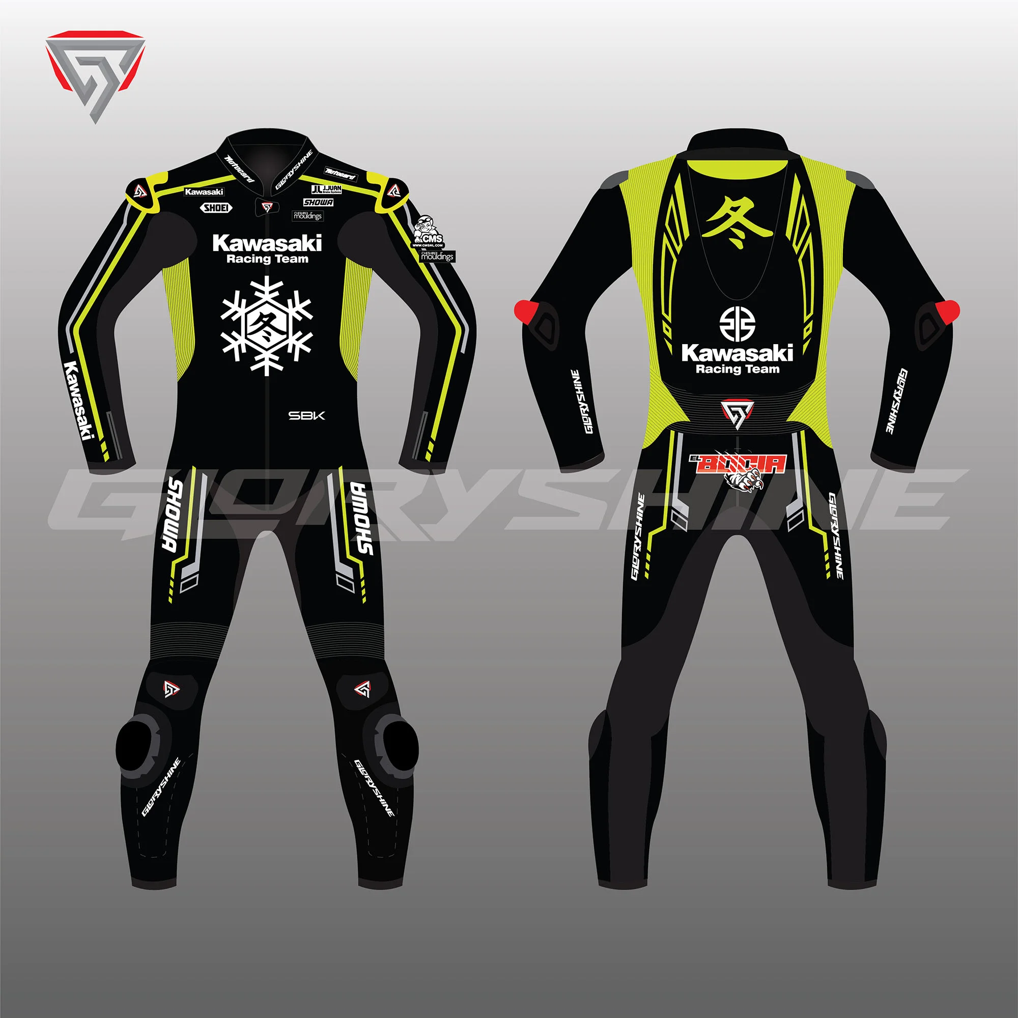 Axel Bassani Winter Test Suit Kawasaki Racing Team WSBK 2024 Front & Back 2D