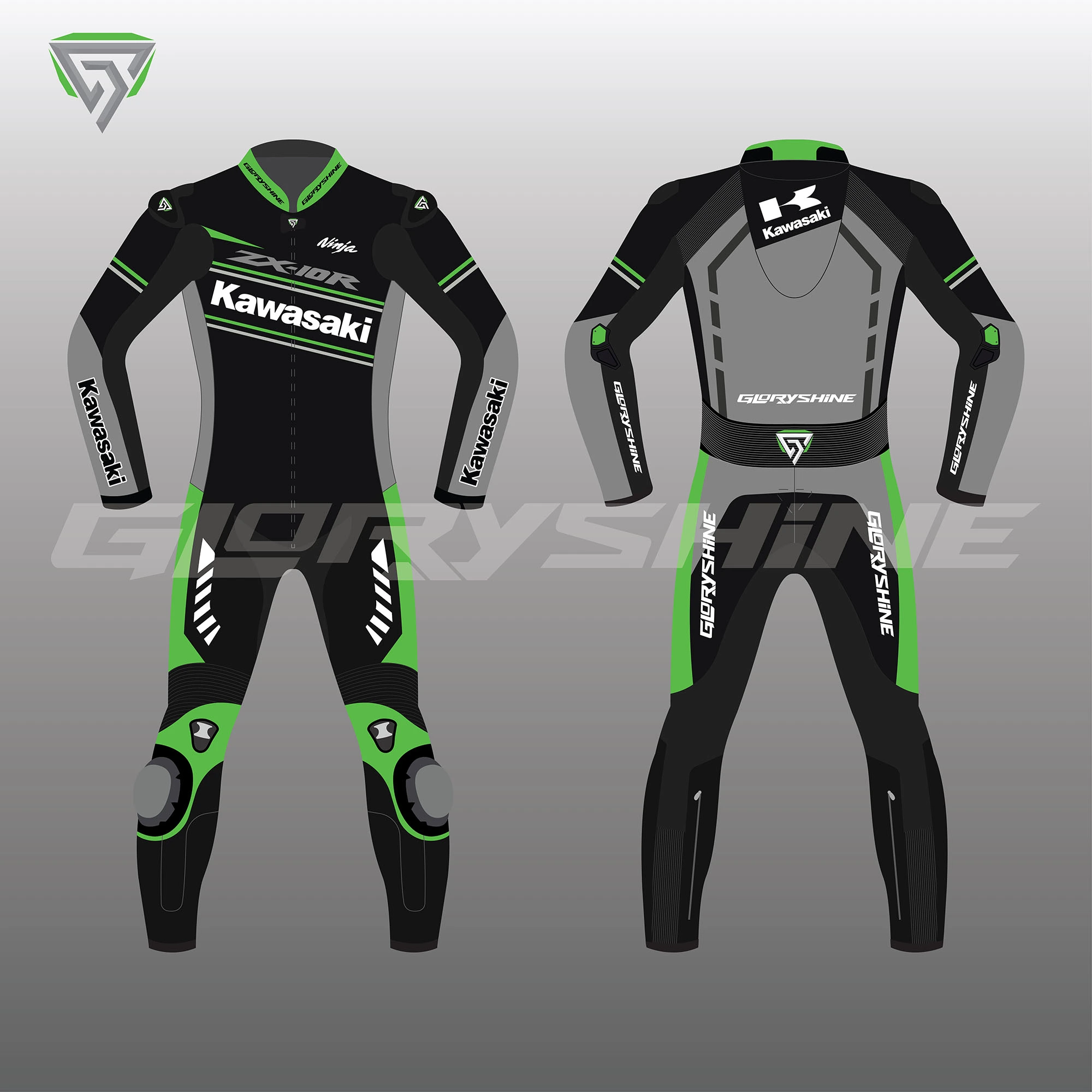 Kawasaki ZX-10R Race Suit Front & Back 2D