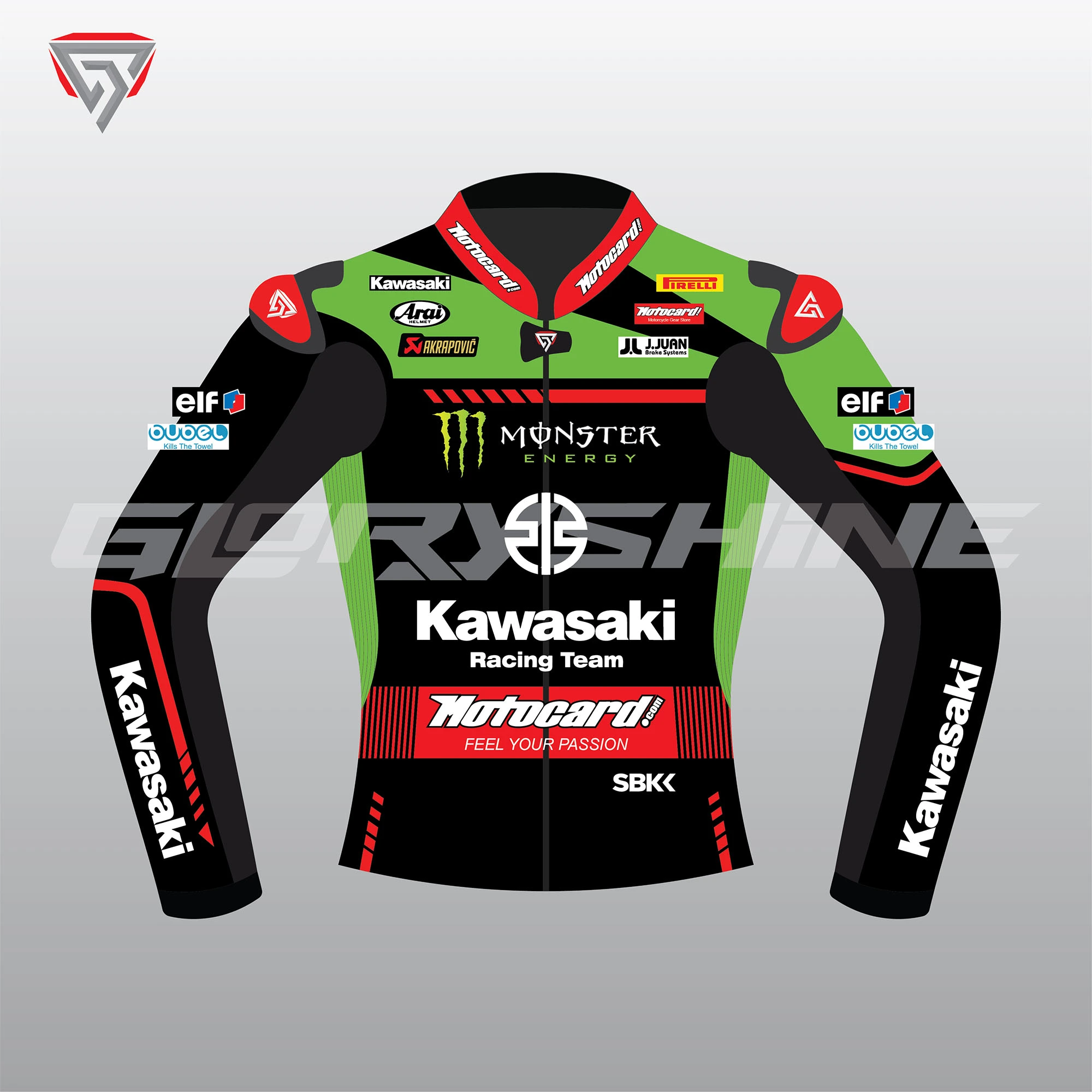 Jonathan Rea Motorbike Racing Jacket Kawasaki Motocard WSBK 2021 Front 2D