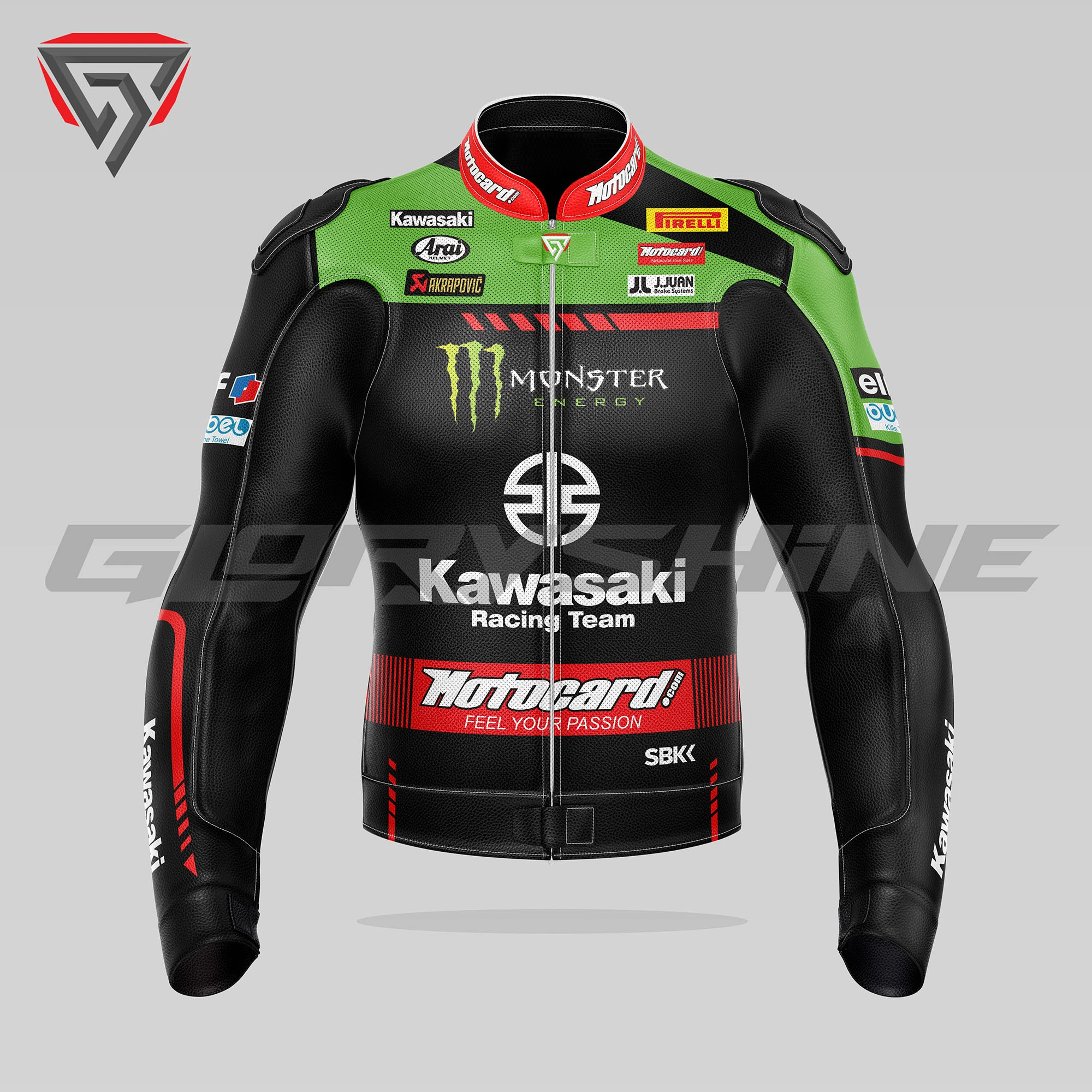 Jonathan Rea Motorbike Racing Jacket Kawasaki Motocard WSBK 2021 Front 3D