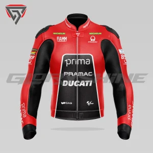Jorge Martin Leather Motorbike Jacket Ducati Prima GP75 MotoGP British 2024 Front 3D