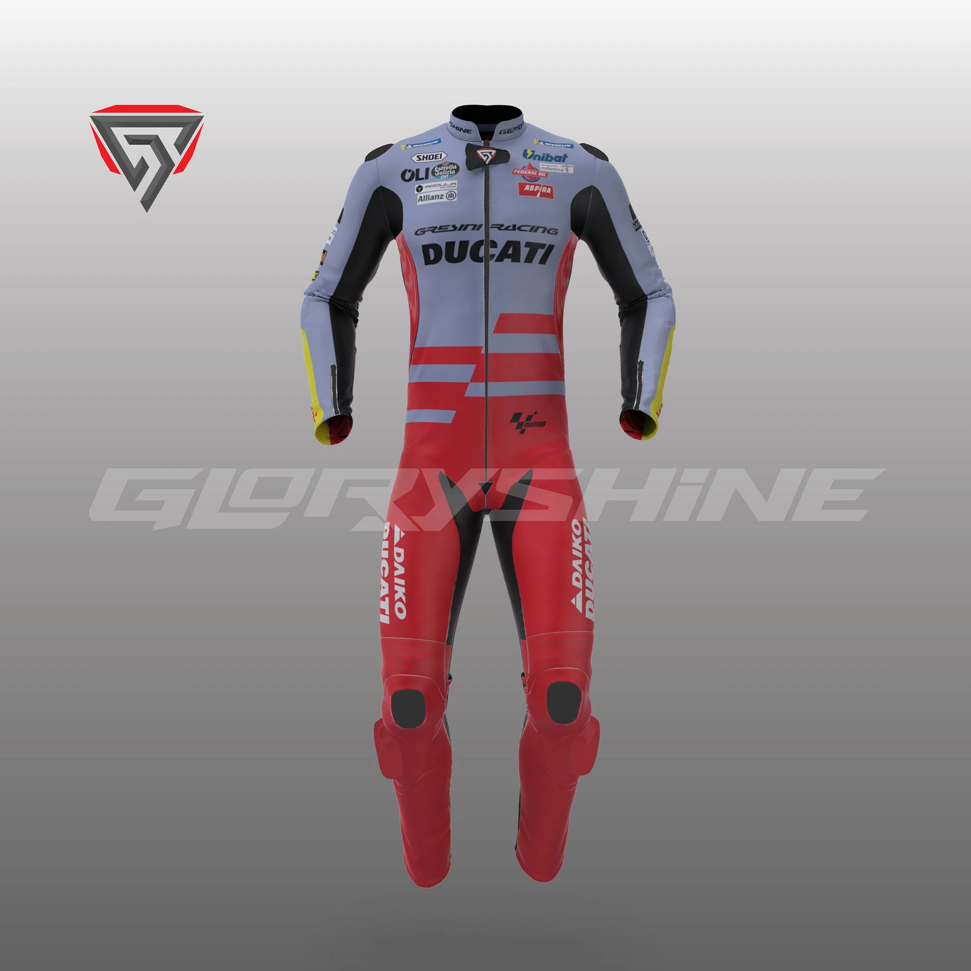 Marc Marquez Leather Racing Suit Ducati Gresini Racing MotoGP 2024 Front 3D