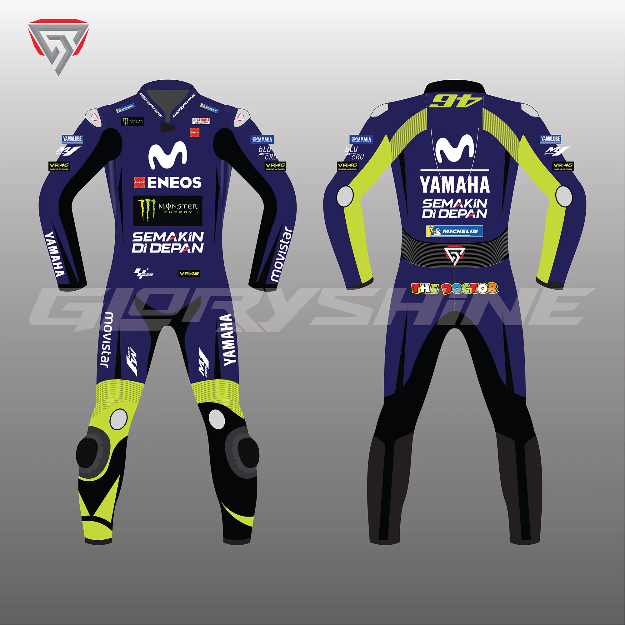 Valentino Rossi Suit Movistar Yamaha Losail Circuit MotoGP 2018 Front & Back 2D