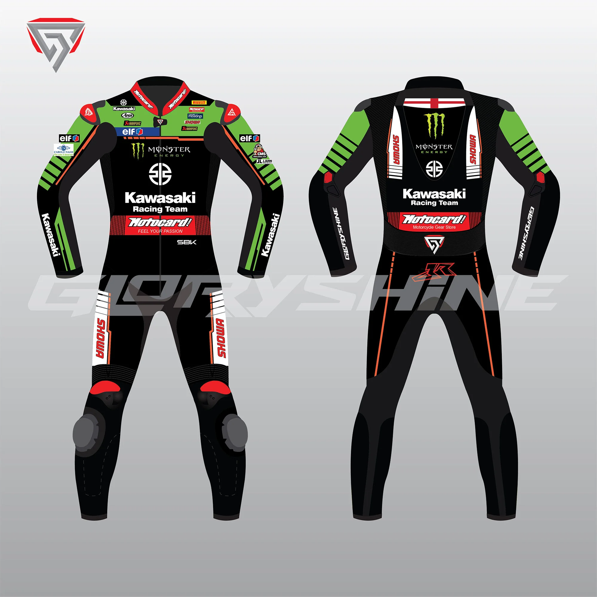 Jonathan Rea Leather Race Suit Team Kawasaki WSBK 2022 Front & Back 2D