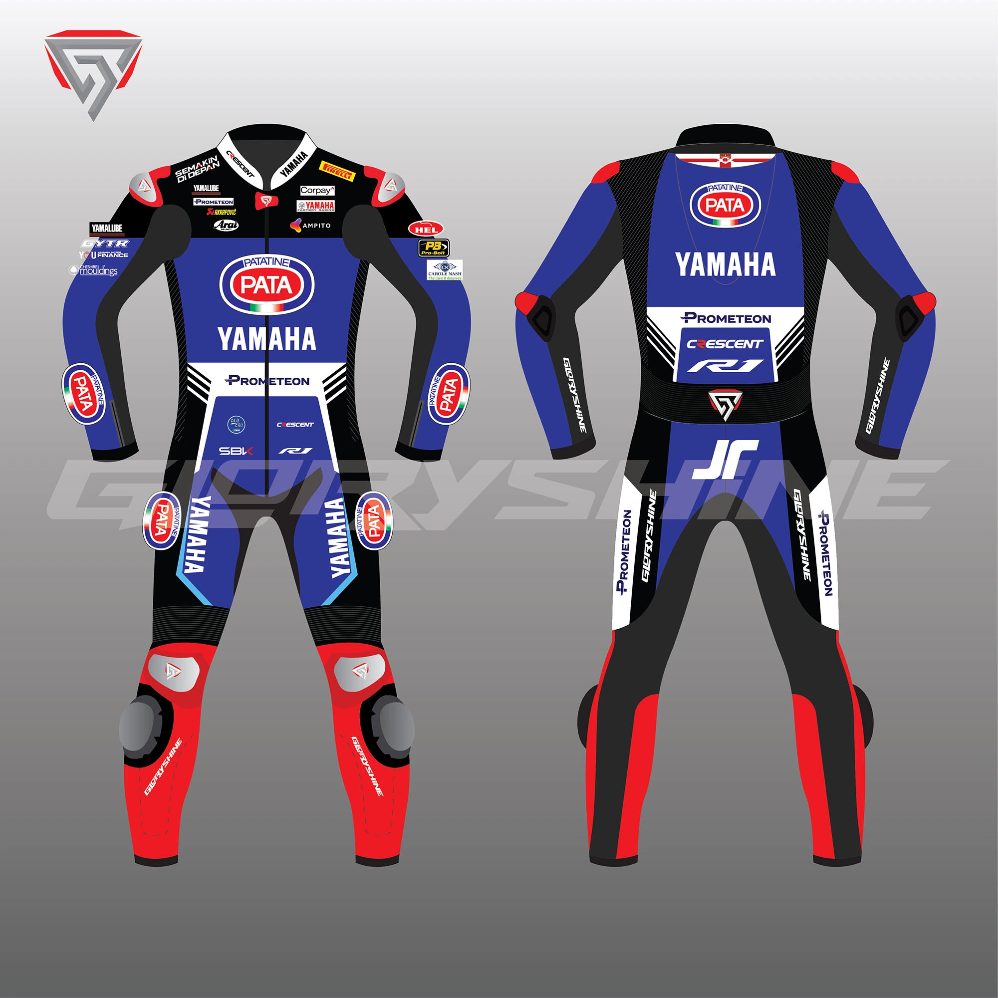 Jonathan Rea Motorcycle Suit Yamaha Prometeon WorldSBK 2024 Front & Back 2D