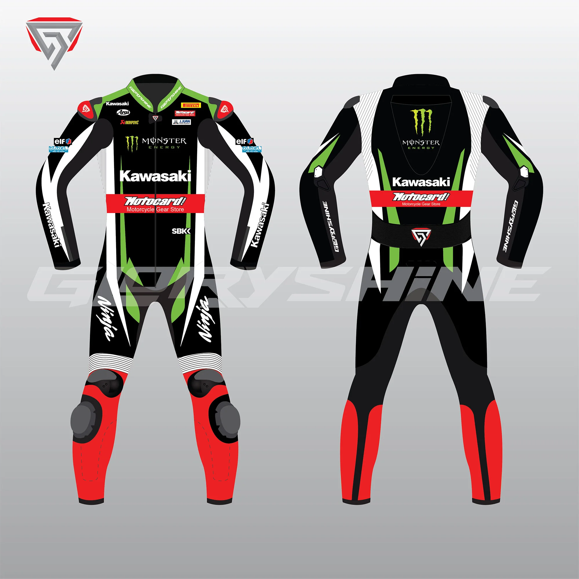 Jonathan Rea WSBK Suit Kawasaki Ninja Motocard WSBK 2017 Front & Back 2D