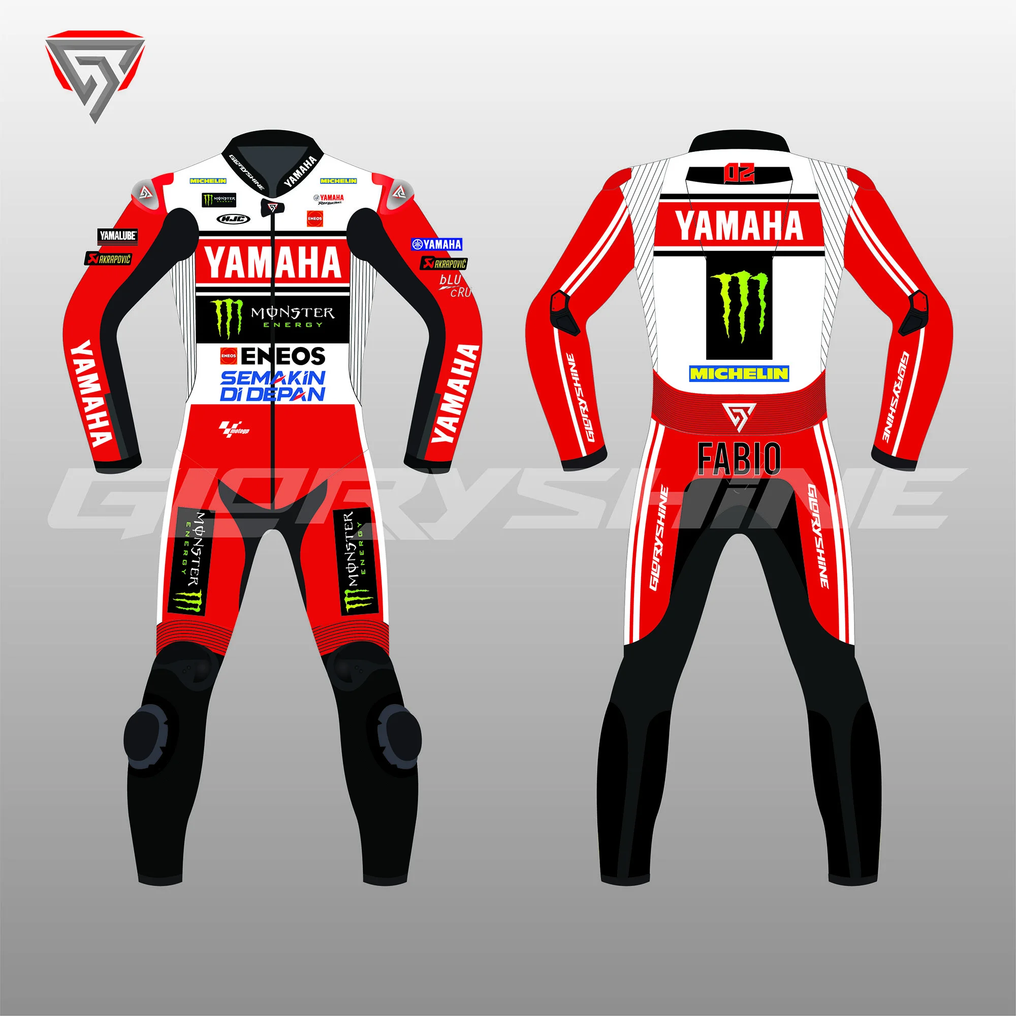 Fabio Quartararo Race Suit Monster Energy Yamaha GP75 MotoGP British 2024 Front & Back 2D
